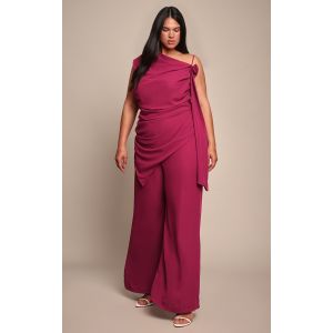 Femme Plus Combinaison large en mousseline de soie prune profond &agrave; appliqu&eacute; fleur | Taille 46 - Taille 46