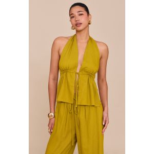 Top long effet lin moutarde profond à taille nouée, Moutarde - Taille 40