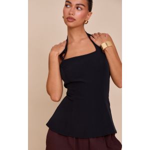 Top tissé noir à dos nu et empiècement, Noir - Taille 36