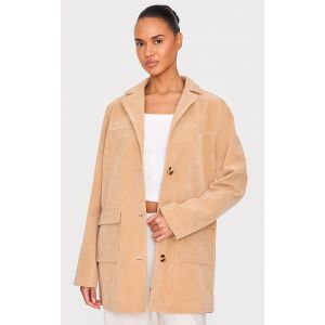 Femme Manteau style blazer long oversize en su&eacute;dine beige | Taille 36 - Taille 36