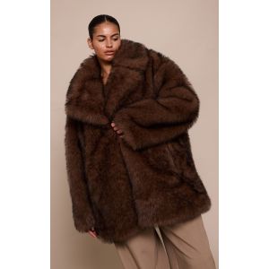 Femme Plus Manteau oversize mi-long en fausse fourrure chocolat | Taille 2XL - Taille 2XL