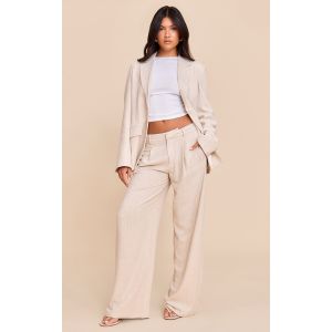 Pantalon de tailleur large en effet lin beige, Beige - Taille 42