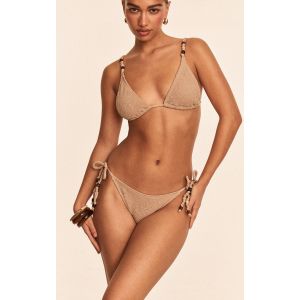 Femme Bas de maillot de bain texturé gris pierre noué sur les côtés à perles | Taille 44 - Taille 44