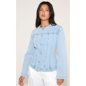 Femme Veste cintrée en jean bleu clair à coutures structurantes et manches longues | Taille 42 - Taille 42