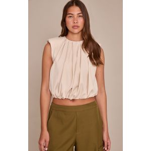 Femme Top tiss&eacute; beige pliss&eacute; &agrave; ourlet bouffant | Taille 42 - Taille 42