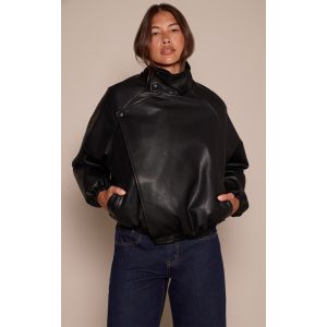 Femme Veste en PU noir col entonnoir | Taille Small - Taille S