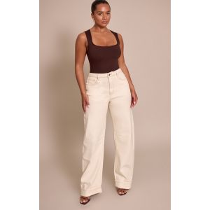 Femme Sculpt Jean &eacute;cru Taille Haute Denim stretch Jambe Tonneau Ourlet Retrouss&eacute; Ecru | Taille 48 - Taille 48