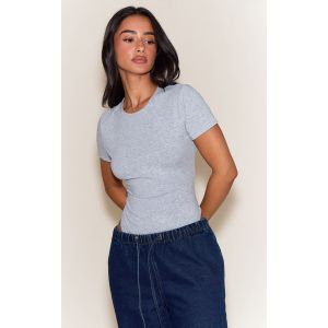 Femme Petite Body en coton gris cendr&eacute; &agrave; col ras et manches courtes | Taille 30 - Taille 30
