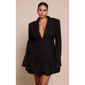 Femme Robe blazer noire grande taille &agrave; d&eacute;collet&eacute; plongeant et ourlet bouffant | Taille 46 - Taille 46