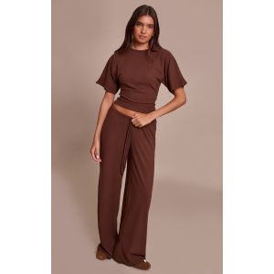 Femme Pantalon d&eacute;contract&eacute; doux chocolat &agrave; taille nou&eacute;e | Taille 34 - Taille 34