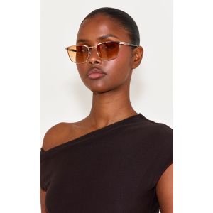 Lunettes de soleil carrées dorées à barre et monture en métal et verres pêche, Doré - Taille One Size