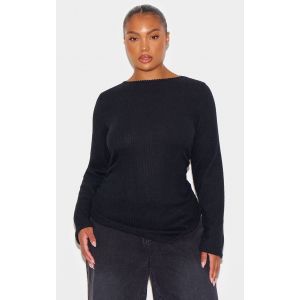 Femme Plus Top c&ocirc;tel&eacute; bross&eacute; noir &agrave; manches longues et ourlet asym&eacute;trique | Taille 54 - Taille 54