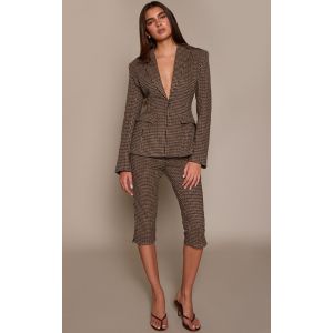 Femme Pantalon capri de tailleur marron &agrave; pieds de poule | Taille 34 - Taille 34