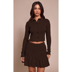 Femme Petite Cardigan en maille tricot marron chocolat &agrave; boutons | Taille Small - Taille S