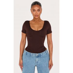 Femme Shape Body sculptant chocolat &agrave; col en V et manches courtes | Taille Small - Taille S