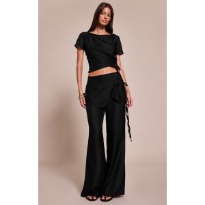 Pantalon droit en organza bleu marine transparent noué, Bleu Marine - Taille 32