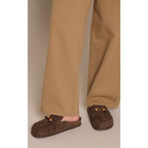 Femme Mules en su&eacute;dine kaki &agrave; d&eacute;tail franges et double semelle | Taille 37 - Taille 37