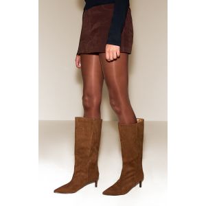 Femme Bottes hautes en suédine marron clair à talon kitten | Taille 38 - Taille 38