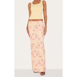 Femme Jupe longue en mousseline de soie jaune citron fleurie | Taille 36 - Taille 36