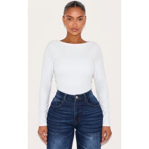 Femme Shape T-shirt manches longues en Sculpt blanc &agrave; soutien-gorge int&eacute;gr&eacute; et col bateau | Taille 48 - Taille 48