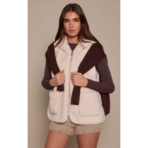 Femme Gilet en imitation mouton cr&egrave;me &agrave; zip et capuche | Taille Large - Taille L