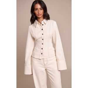 Femme Petite Chemise ajust&eacute;e en jean &eacute;cru &agrave; lis&eacute;r&eacute;s surjet&eacute;s et manches longues Ecru | Taille 32 - Taille 32