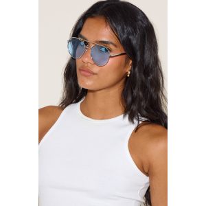 Lunettes de soleil style aviateur argenté à verres bleus dégradés, Argenté - Taille One Size