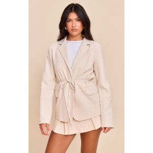 Femme Blazer en effet lin gris pierre &agrave; taille nou&eacute;e | Taille 38 - Taille 38