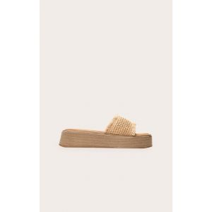 Sandales rondes en raphia non coloré à plateforme effet empilé, Non coloré - Taille 41