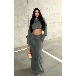 Femme Pantalon droit oversize gris ardoise &agrave; cordons ajustables | Taille 44 - Taille 44