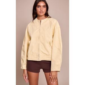 Veste en jean crème au beurre à col rond et manches ballon, Crème Au Beurre.. - Taille 34