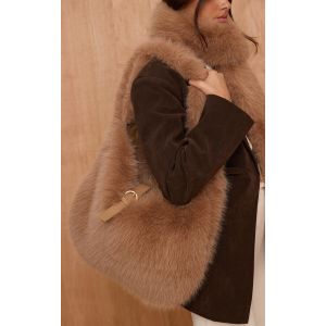 Femme Sac &agrave; main en fausse fourrure camel &agrave; ceinture - Taille One Size