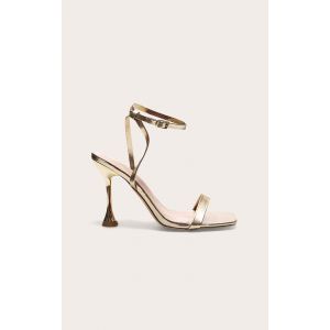 Sandales carrées pointure large en PU enduit doré à talon et boucle sur la cheville, Doré - Taille 38