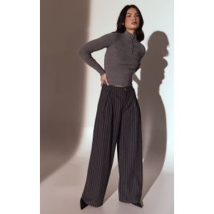 Femme Pantalon large bross&eacute; gris ardoise &agrave; fines rayures | Taille 40 - Taille 40