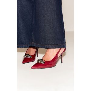 Femme Escarpins vernis prune &agrave; bride derri&egrave;re et clou argent&eacute; en d&ocirc;me | Taille 37 - Taille 37