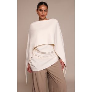 Femme Plus Top long tissé écru froncé à détail cape Ecru | Taille 46 - Taille 46