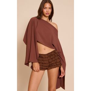Short culotte bouffant chocolat foncé très volanté, Chocolat Foncé - Taille 34