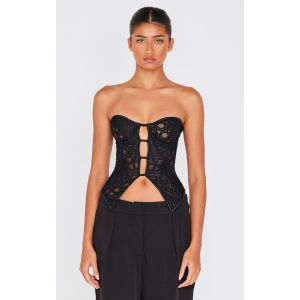 Femme Corset textur&eacute; noir transparent fleuri &agrave; ourlet fendu | Taille 40 - Taille 40