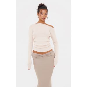 Femme Top asymétrique en maille tricot fine crème Avoine | Taille Small - Taille S