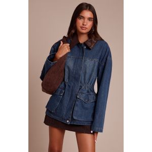 Femme Veste cintrée en jean bleu foncé à col contrastant | Taille 36 - Taille 36