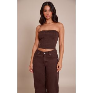 Femme Petite Top bustier en jean chocolat &agrave; lis&eacute;r&eacute;s structurants | Taille 32 - Taille 32