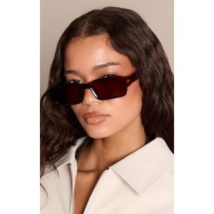 Femme Lunettes de soleil fines rectangulaires &agrave; &eacute;cailles Ecaille - Taille One Size