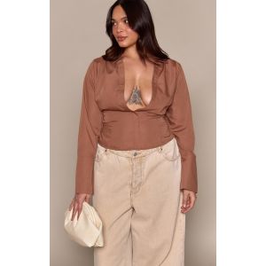 Femme Plus Chemise cintr&eacute;e chocolat nou&eacute;e &agrave; la taille | Taille 46 - Taille 46