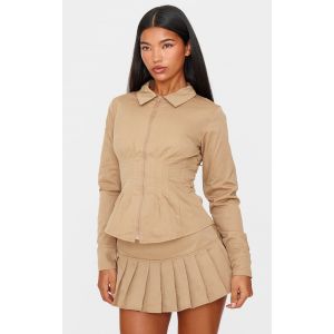 Veste ajustée longue marron clair à zip devant, Marron Clair - Taille 42