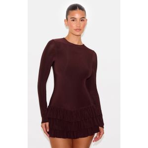 Femme Combishort jupe-short style tutu moulant doubl&eacute; chocolat &agrave; manches longues | Taille 36 - Taille 36