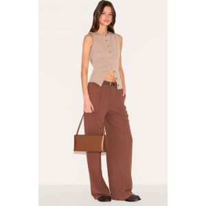 Femme Pantalon de tailleur droit en effet lin m&eacute;lang&eacute; chocolat fonc&eacute; | Taille 42 - Taille 42