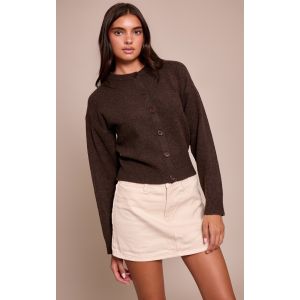 Mini-jupe en jean jaune beurre à bouton, Ecru - Taille 40