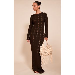 Robe longue chocolat à dos ouvert et manches longues, Chocolat - Taille XS