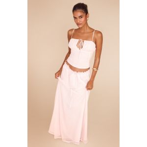 Jupe longue fluide en mousseline de soie rose, Rose - Taille 38