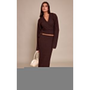 Femme Jupe longue bross&eacute;e marron fonc&eacute; &agrave; taille &eacute;lastique | Taille 42 - Taille 42